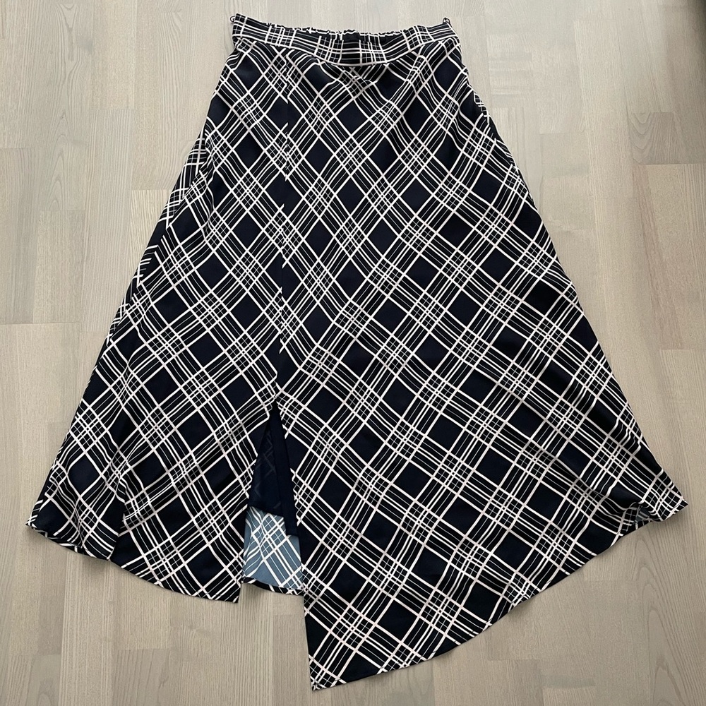 NWT Tristan Asymmetrical Plaid Midi Skirt Lined